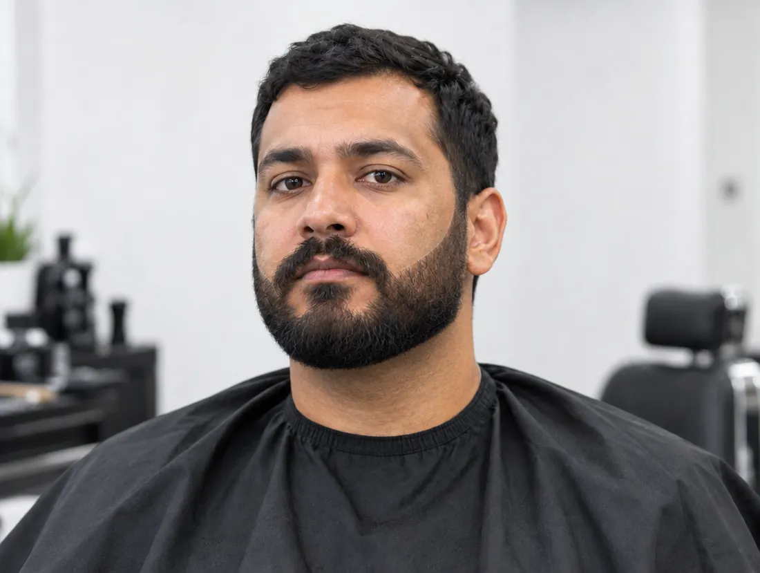 A sculpted beard with razor-sharp cheek and neck lines.