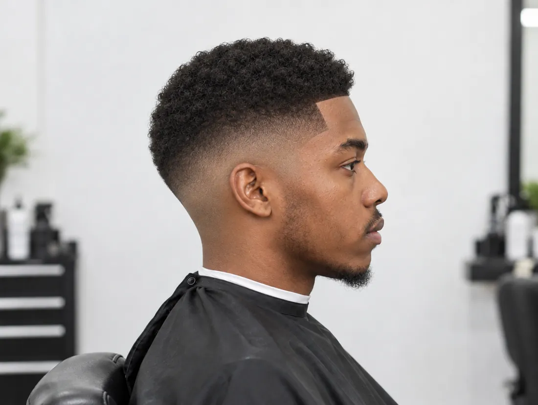 A fresh skin fade with a crisp lineup.