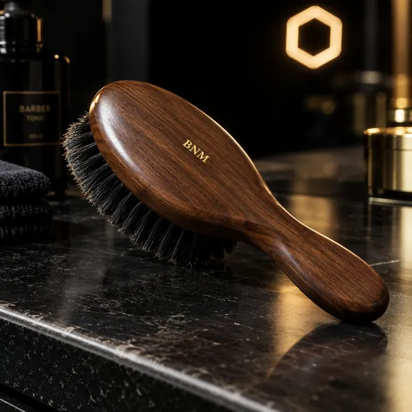 An oval wooden wave brush with firm bristles.